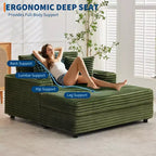 Oversized Chaise Lounge Chair Indoor, Corduroy Lounge Sofa, Cup Holders & Throw Pillows, for Home, Bedroom, Office