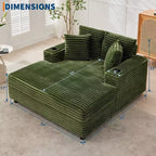 Oversized Chaise Lounge Chair Indoor, Corduroy Lounge Sofa, Cup Holders & Throw Pillows, for Home, Bedroom, Office