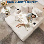 Oversized Chaise Lounge Chair Indoor, Corduroy Lounge Sofa, Cup Holders & Throw Pillows, for Home, Bedroom, Office