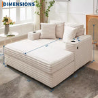 Oversized Chaise Lounge Chair Indoor, Corduroy Lounge Sofa, Cup Holders & Throw Pillows, for Home, Bedroom, Office