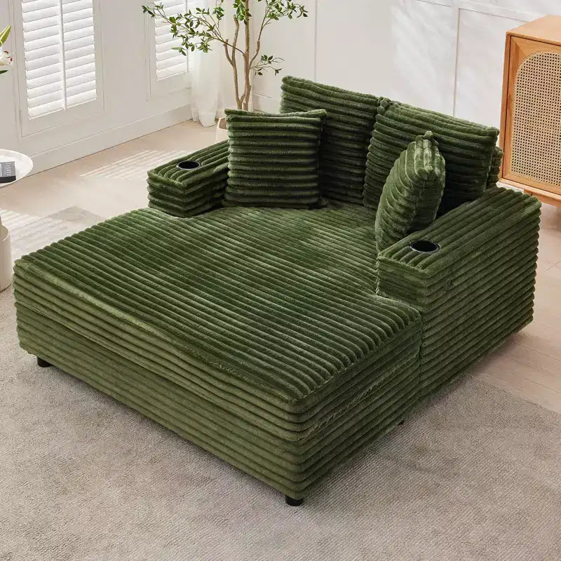 Oversized Chaise Lounge Chair Indoor, Corduroy Lounge Sofa, Cup Holders & Throw Pillows, for Home, Bedroom, Office