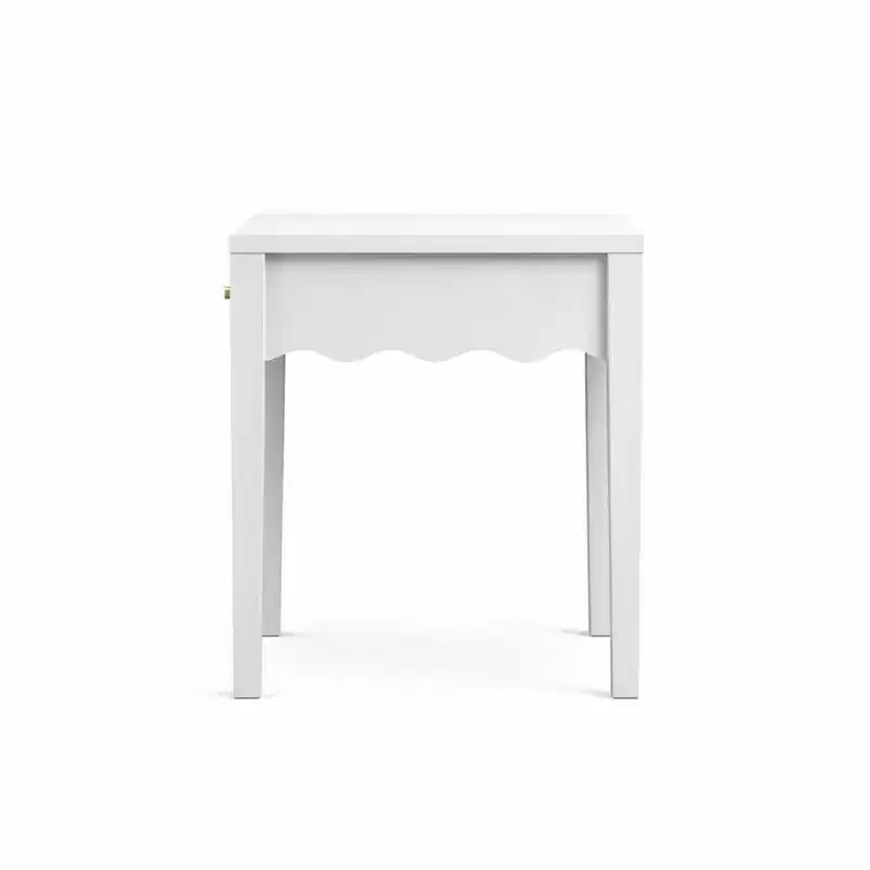 White Nightstand End Table Playful Bed Beside Table Storage Sofa Side Table with Drawer & Wavy Apron