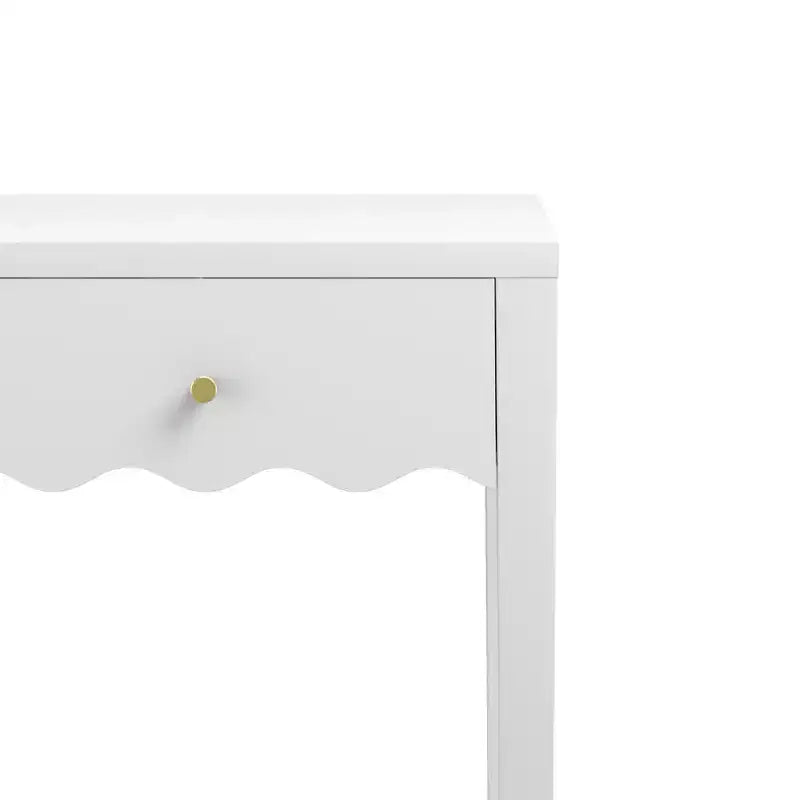 White Nightstand End Table Playful Bed Beside Table Storage Sofa Side Table with Drawer & Wavy Apron