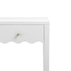 White Nightstand End Table Playful Bed Beside Table Storage Sofa Side Table with Drawer & Wavy Apron