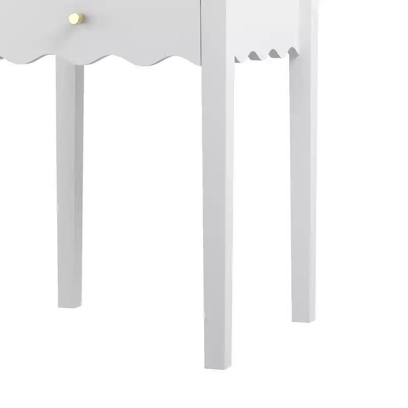White Nightstand End Table Playful Bed Beside Table Storage Sofa Side Table with Drawer & Wavy Apron