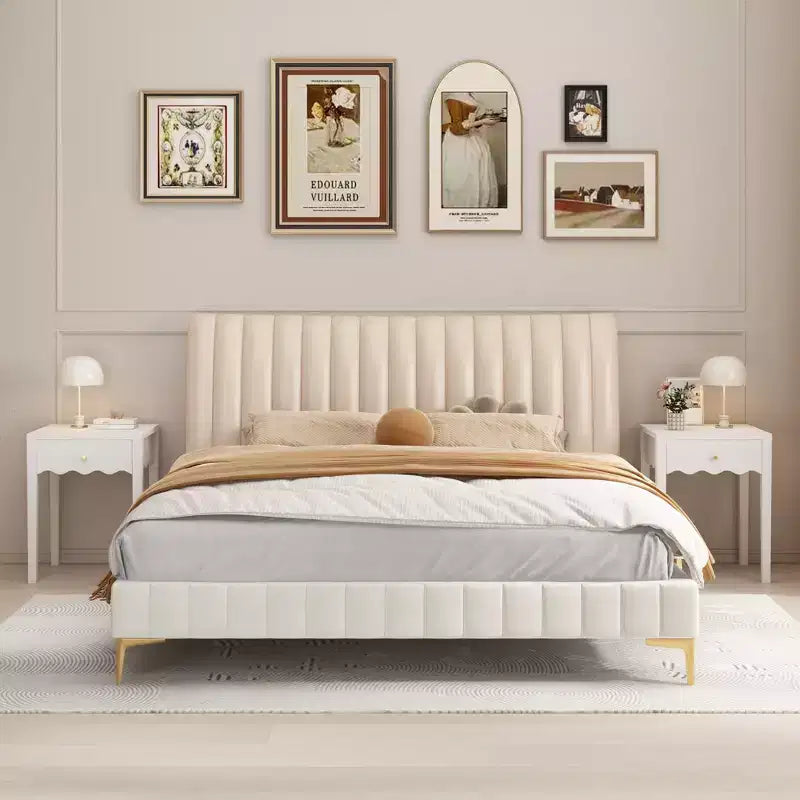 White Nightstand End Table Playful Bed Beside Table Storage Sofa Side Table with Drawer & Wavy Apron