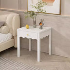 White Nightstand End Table Playful Bed Beside Table Storage Sofa Side Table with Drawer & Wavy Apron