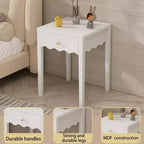 White Nightstand End Table Playful Bed Beside Table Storage Sofa Side Table with Drawer & Wavy Apron