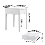 White Nightstand End Table Playful Bed Beside Table Storage Sofa Side Table with Drawer & Wavy Apron
