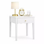 White Nightstand End Table Playful Bed Beside Table Storage Sofa Side Table with Drawer & Wavy Apron