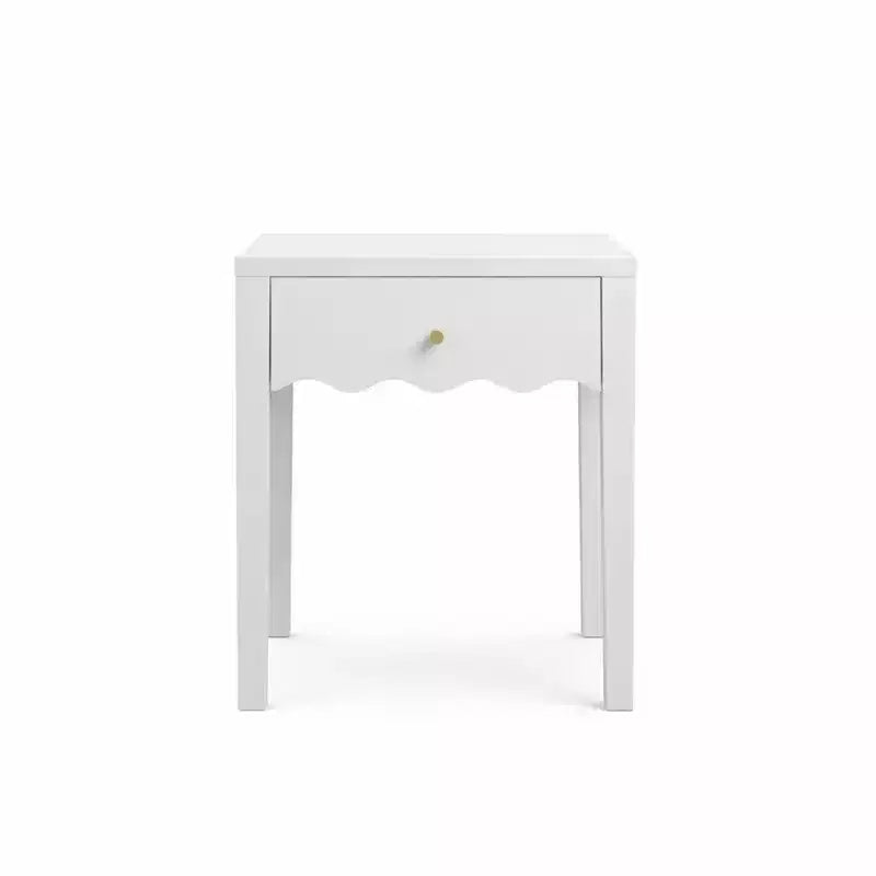 White Nightstand End Table Playful Bed Beside Table Storage Sofa Side Table with Drawer & Wavy Apron