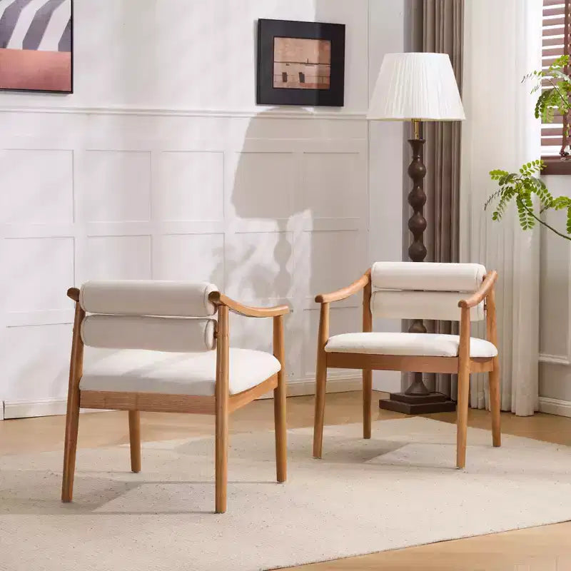 Modern Rubber Wood Upholstered Patio Dining Chairs With Cushions