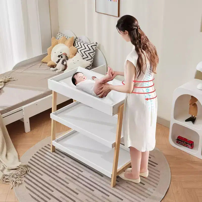 Modern Portable Baby Changing Station  Compact Diaper Changing Table with Waterproof Pad & 2 Storage Shelves for Newborns & Infants.