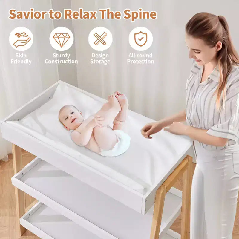 Modern Portable Baby Changing Station  Compact Diaper Changing Table with Waterproof Pad & 2 Storage Shelves for Newborns & Infants.