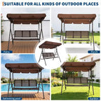 3-Seat Patio Swing Chair, Adjustable Canopy, Heavy-Duty Steel Frame, Waterproof & UV Resistant, 500 LBS Capacity, for Garden, Backyard, Lawn