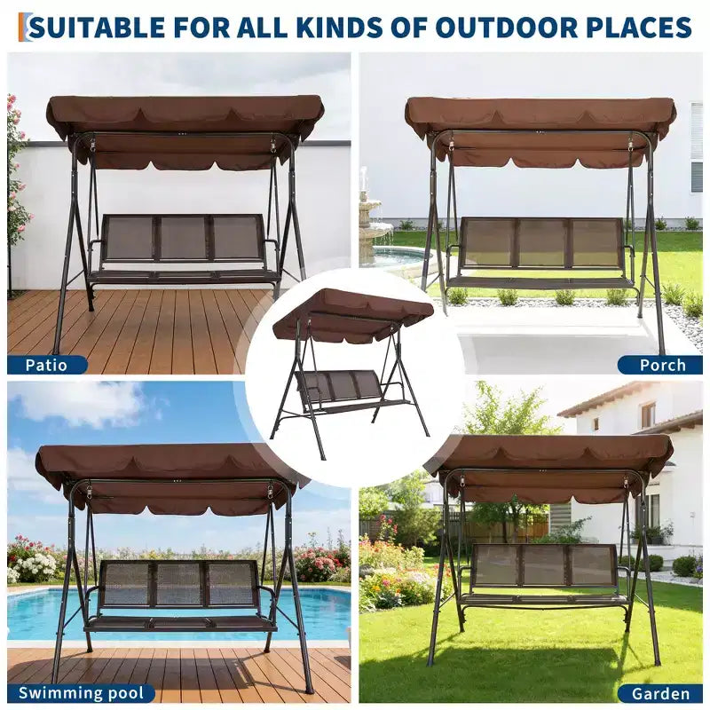 3-Seat Patio Swing Chair, Adjustable Canopy, Heavy-Duty Steel Frame, Waterproof & UV Resistant, 500 LBS Capacity, for Garden, Backyard, Lawn