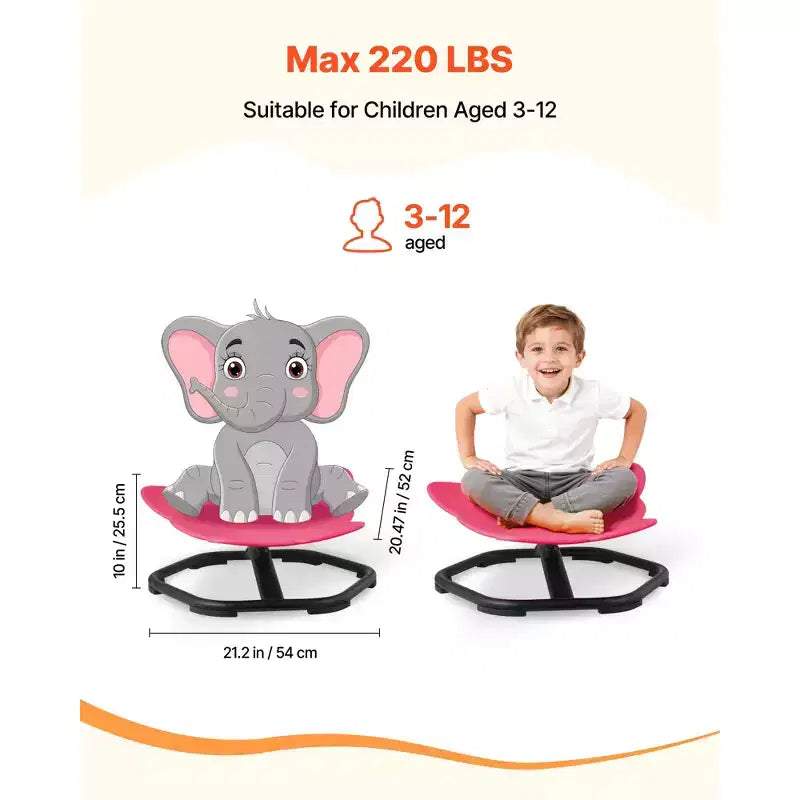 Kids Swivel Chair, 220 lbs Capacity, Elephant Shape Sensory Spinning Chair with Non-Slip Metal Base, Toddler Sit & Spin Seat, Red