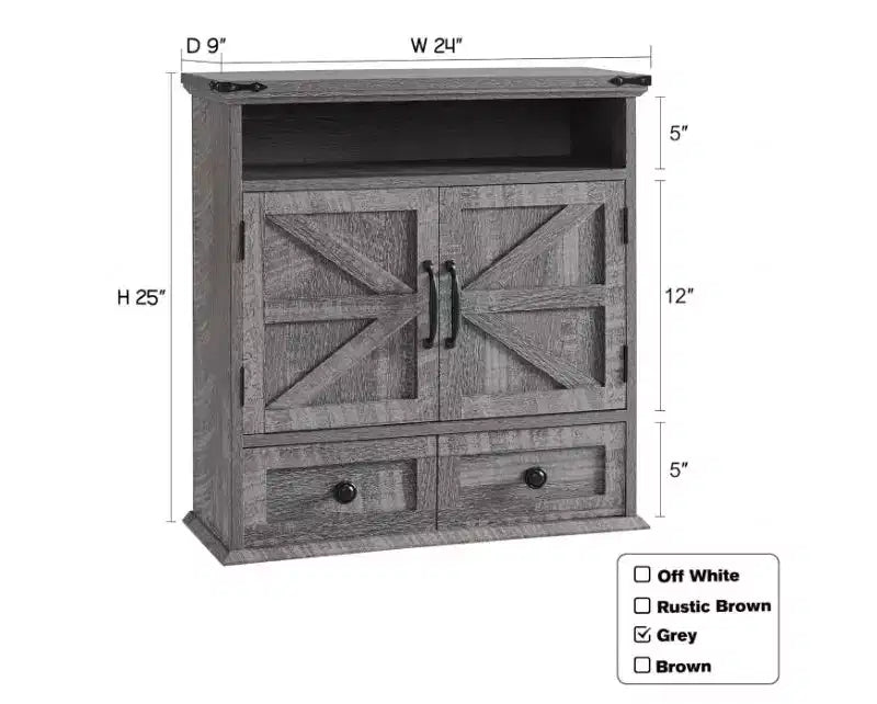 Farmhouse 24 Bathroom Wall Cabinet with Drawer, Double Barn Doors, Adjustable Shelf, White Medicine Cabinet Storage for Bathroom Kitchen Living Room