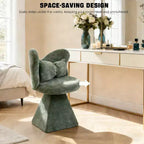 Upholstered Swivel Accent Chair with Pillow, Sculptural Vanity Chair with Curved Back for Bedroom, Living Room or Makeup Area