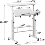 Height-Adjustable Standing Desk with Wheels, Mobile Sit-Stand Laptop Table with Tilting Top