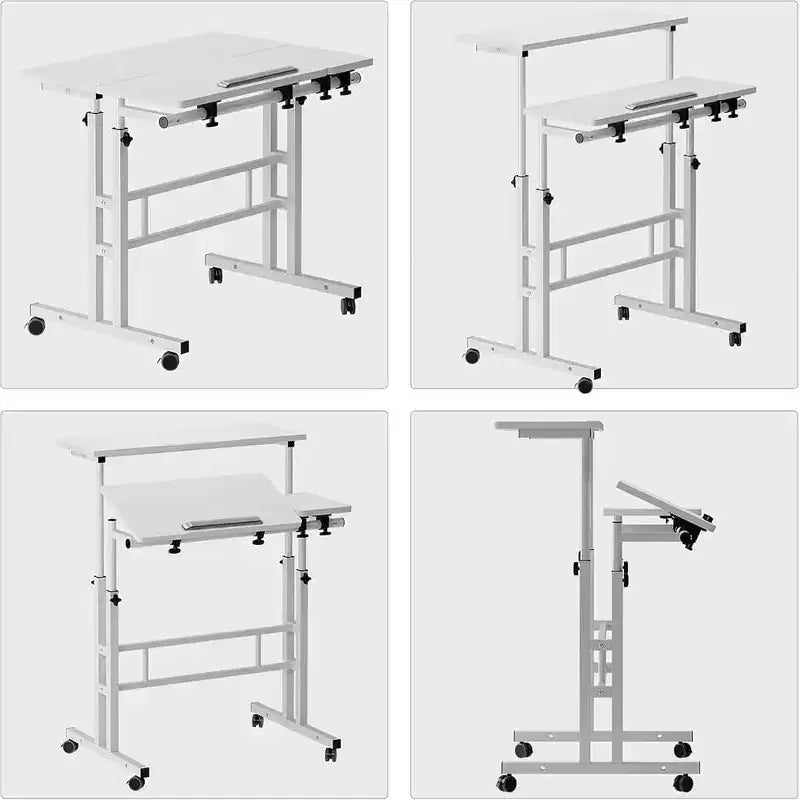 Height-Adjustable Standing Desk with Wheels, Mobile Sit-Stand Laptop Table with Tilting Top