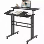 Height-Adjustable Standing Desk with Wheels, Mobile Sit-Stand Laptop Table with Tilting Top