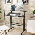 Height-Adjustable Standing Desk with Wheels, Mobile Sit-Stand Laptop Table with Tilting Top