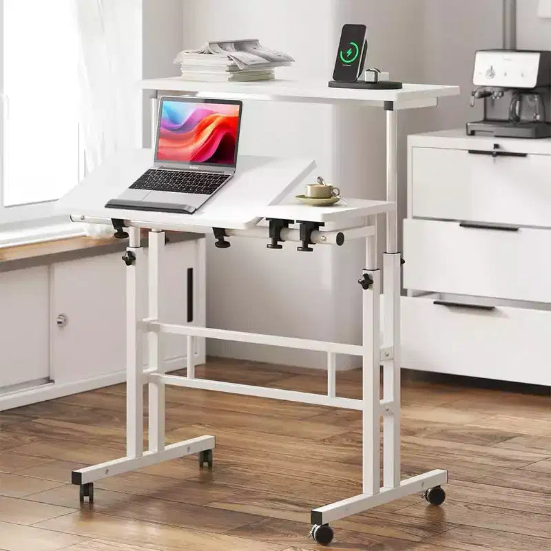 Height-Adjustable Standing Desk with Wheels, Mobile Sit-Stand Laptop Table with Tilting Top