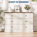 6 Drawer Dresser for Bedroom  Horizontal Chest with Fluted Panel Design, Small Space Storage for Clothing  White/Brown